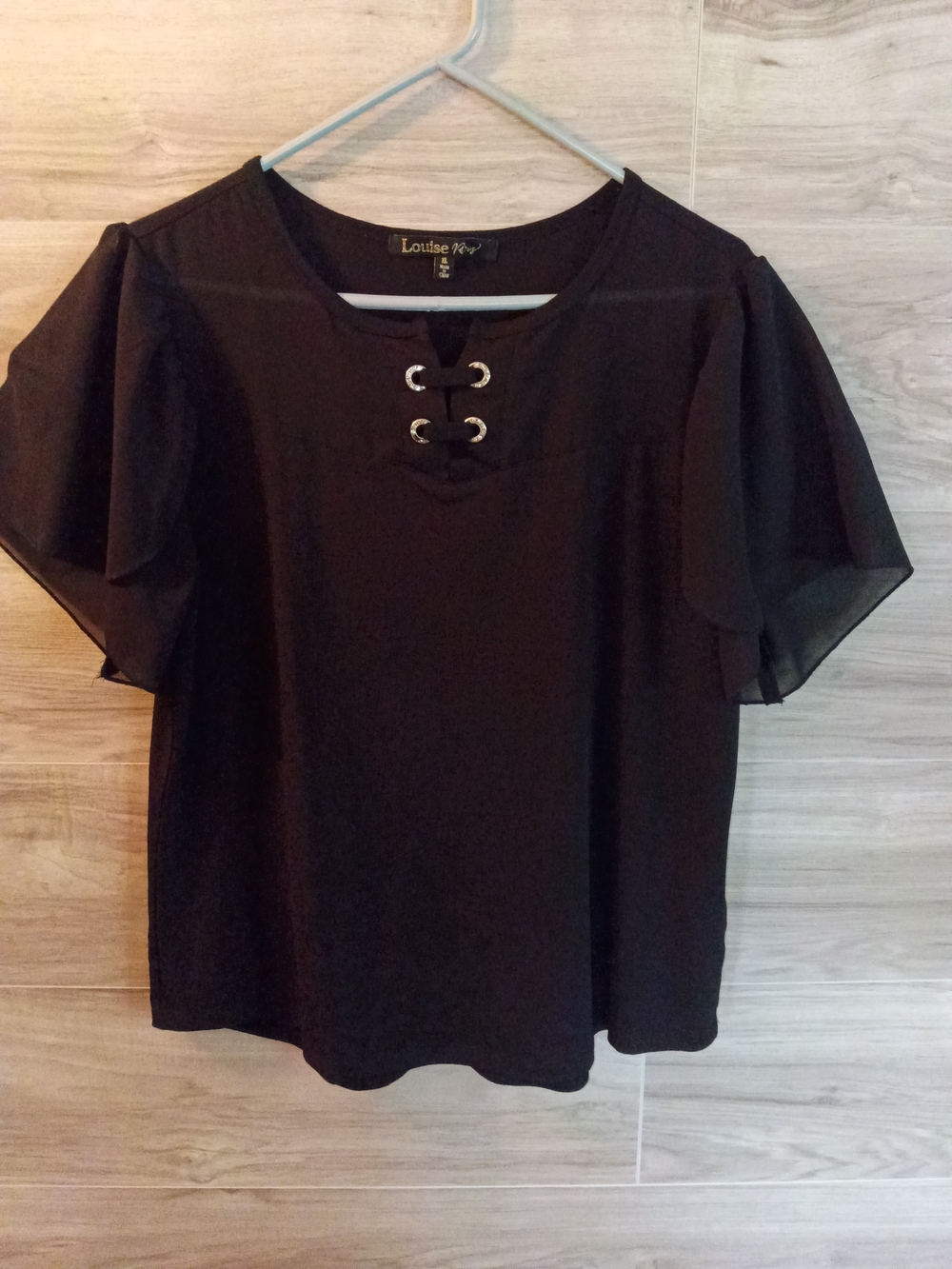 Louise Vue Black Lace-Up Flutter Sleeve Blouse